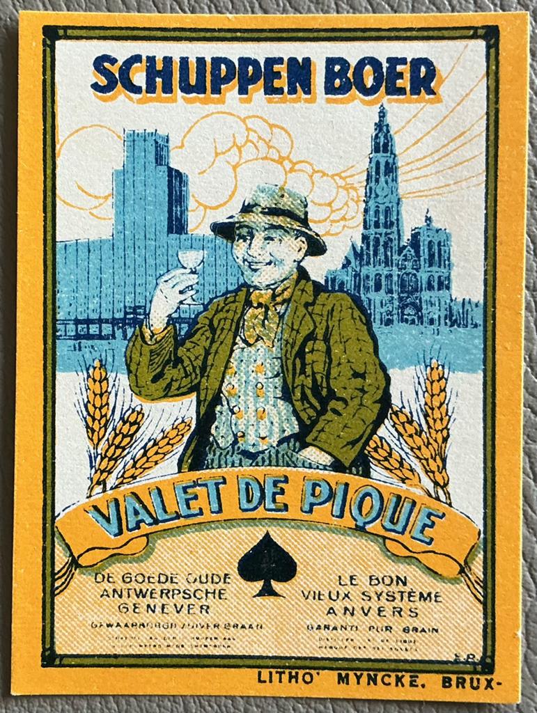 OUDE ANTWERPSCHE GENEVER/SCHUPPEN BOER/etiket, Verzamelen, Merken en Reclamevoorwerpen, Ophalen of Verzenden, Zo goed als nieuw