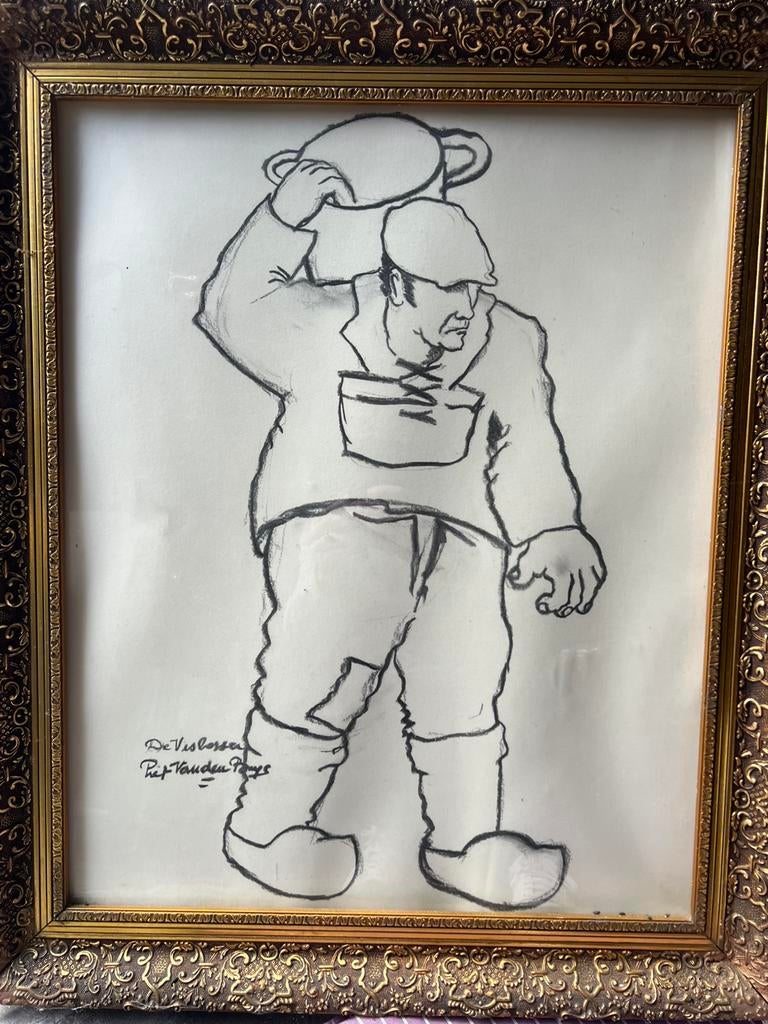 Schilderij/ets Piet van den Buys, Antiek en Kunst, Kunst | Tekeningen en Fotografie, Ophalen of Verzenden