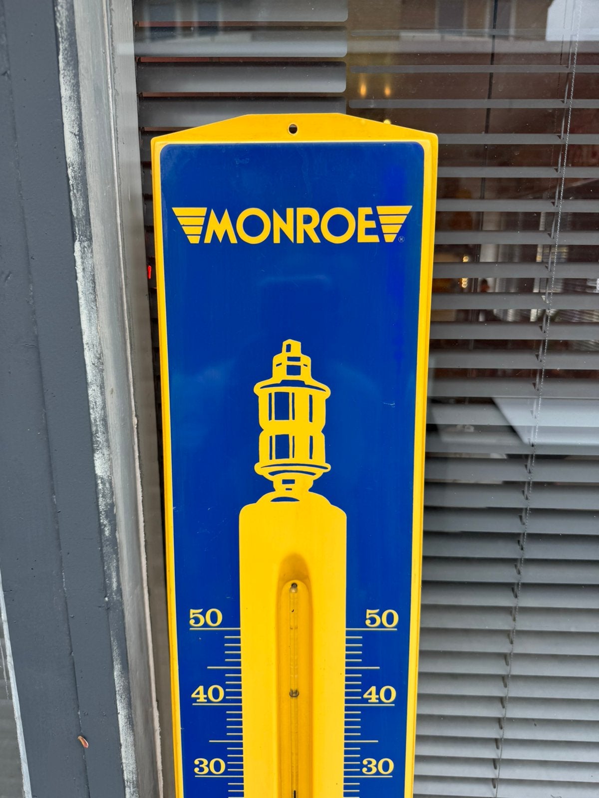 Grote MONROE reclame thermometer, Ophalen of Verzenden, Gebruikt, Reclamebord