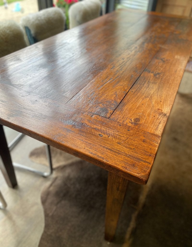 Massief eiken boerentafel/kloostertafel, Ophalen, Gebruikt, 200 cm of meer, 50 tot 100 cm