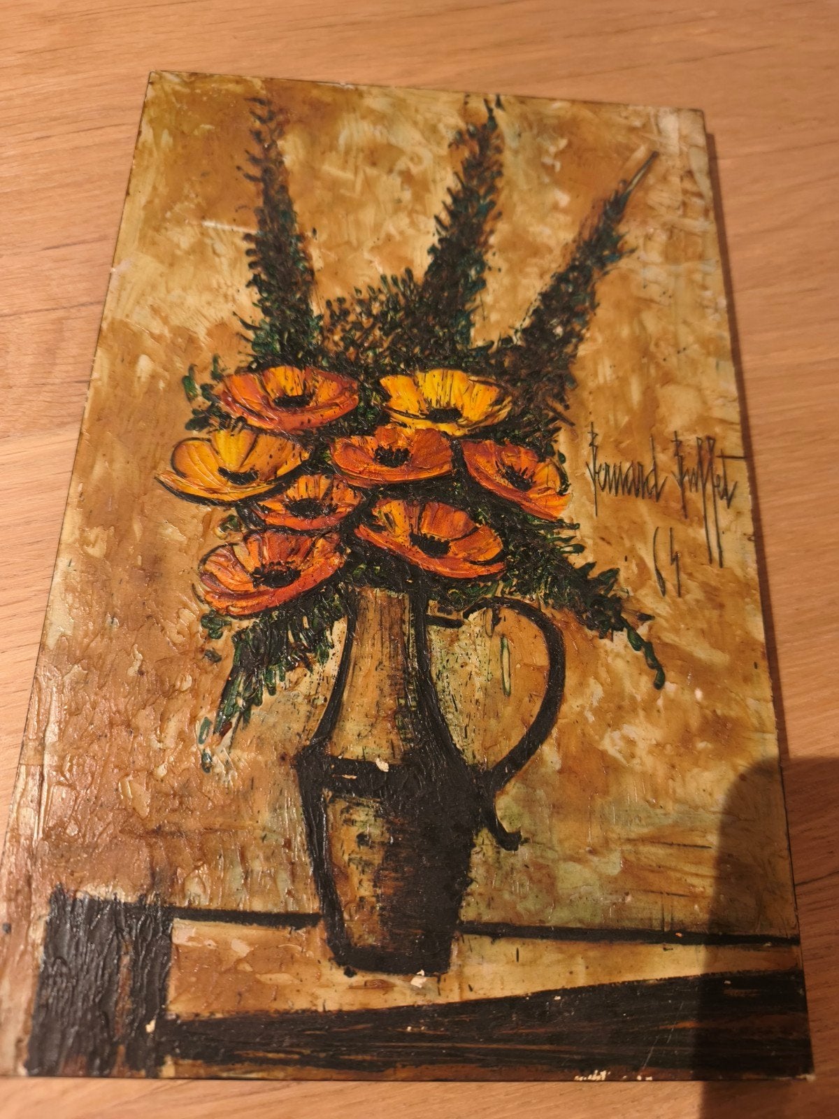 Tableau Vintage "Les Pavots" - Bernard Buffet (1964), Paneel, Expressionistisch, Stilleven, Ophalen of Verzenden
