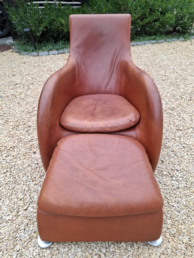 Fauteuil en cuir cognac - Montis - Gerard van den Berg, 100 à 125 cm, Enlèvement, Utilisé, 50 à 75 cm