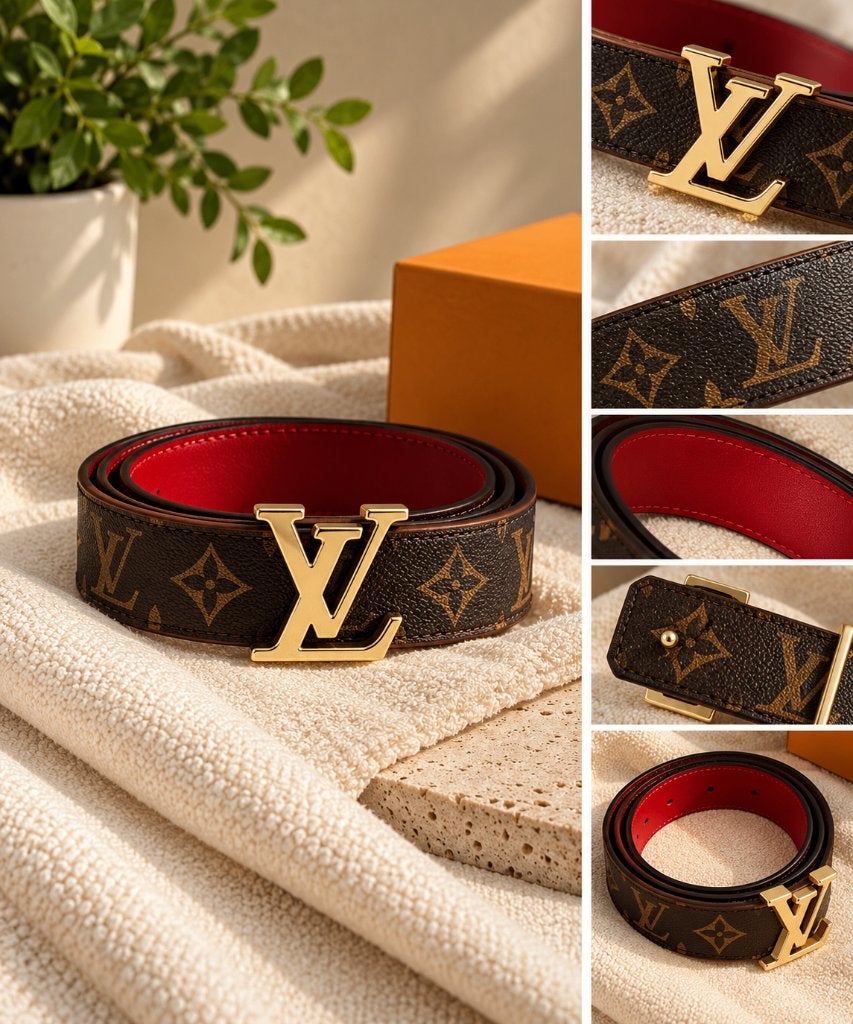 Luxe bruine riem met rode binnenkant – Gold details, Kleding | Dames, Ophalen of Verzenden, Nieuw, Bruin, Tailleriem