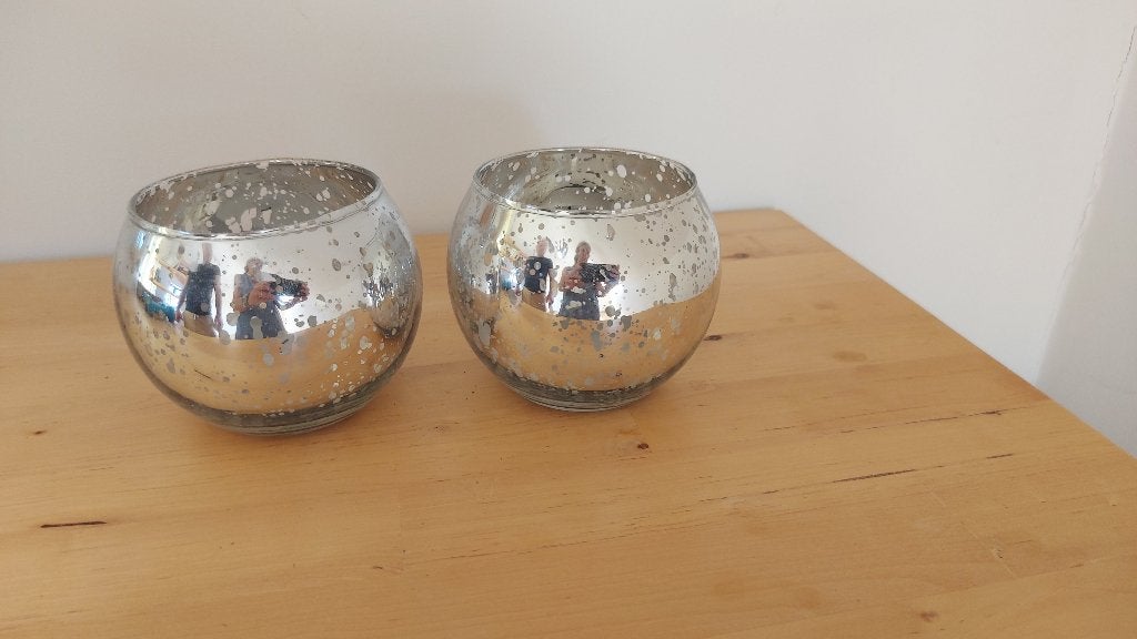2 bougeoirs en verre métallisé, Antiquités & Art, Enlèvement, Verre