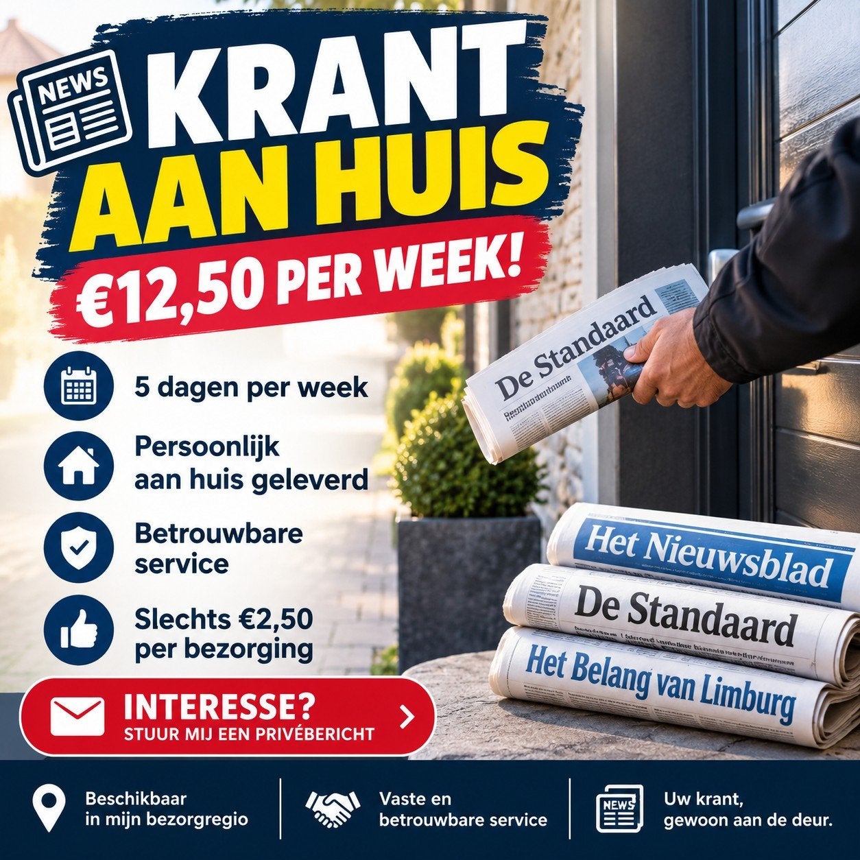 KRANT AAN HUIS – €12,50 PER WEEK!, Offres d'emploi