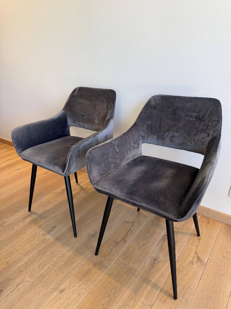 2 fluwelen stoelen te koop, Huis en Inrichting, Stoelen, Ophalen, Zo goed als nieuw, Grijs, Twee
