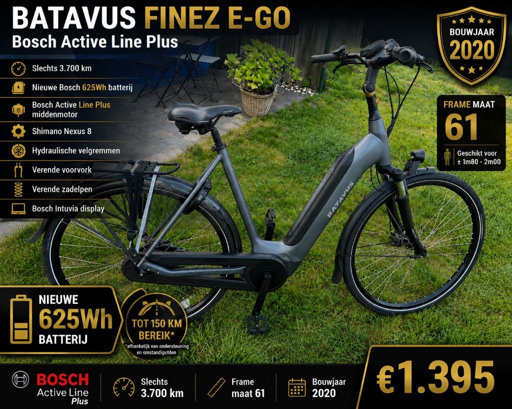 Batavus Finez E-Go BOSCH Active Plus Topstaat 3.700 km, Fietsen en Brommers, Elektrische fietsen, Ophalen, Batavus, Zo goed als nieuw