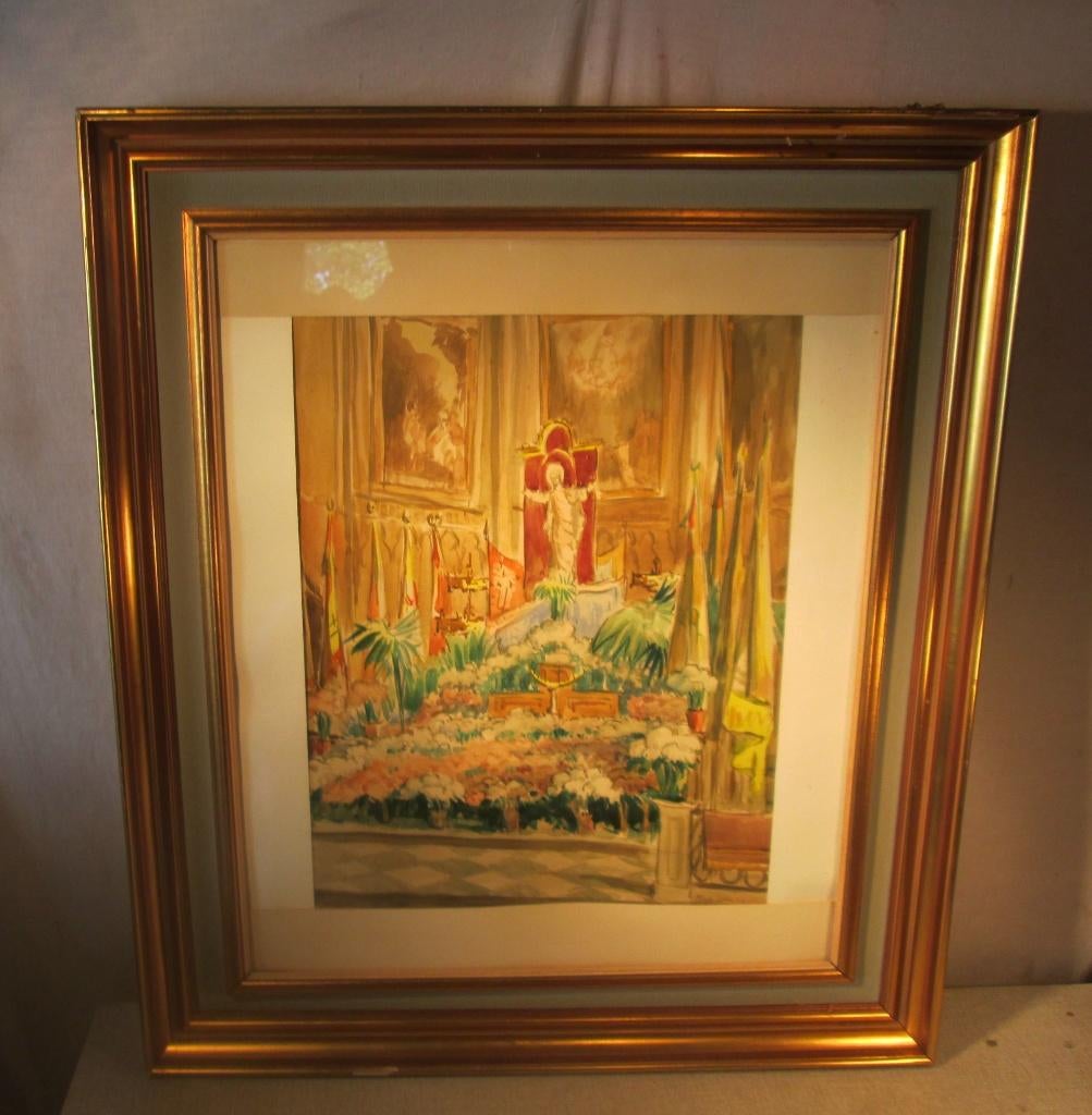 Aquarelle belle peinte « Dans l'église » - Rob Lombaerts, Antiquités & Art, Art | Peinture | Classique, Enlèvement ou Envoi