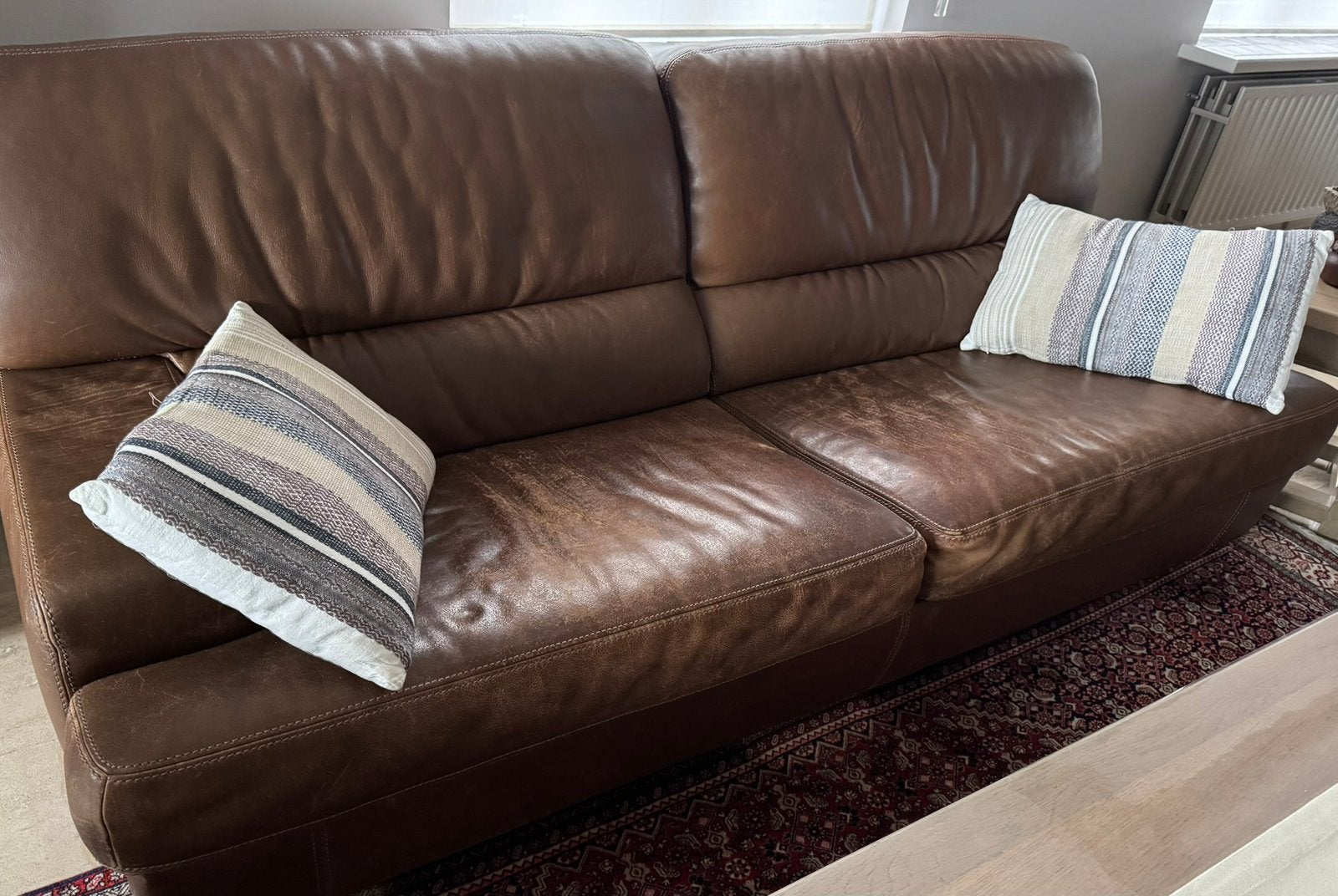 Fauteuil 3 et 2 places en cuir cognac, Enlèvement, Comme neuf