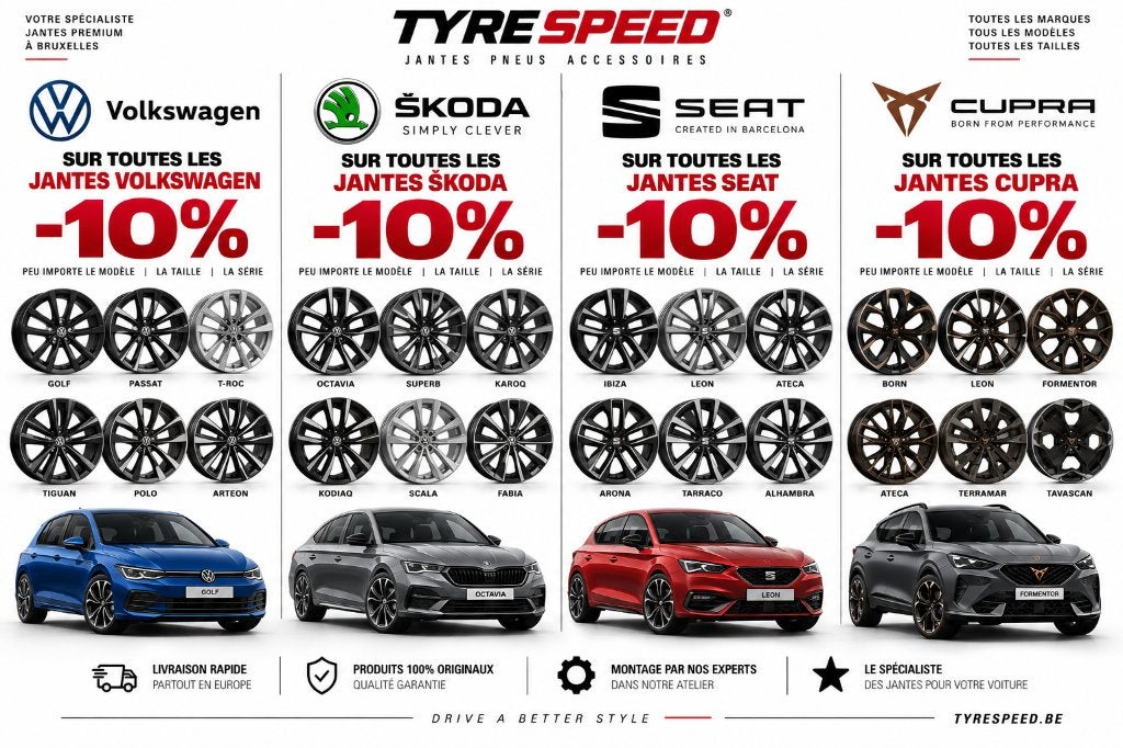 Promotion Jante -10% Seat-Skoda-VW 5x112 Tyrespeed Belgium, Autos : Pièces & Accessoires, Neuf, -, Véhicule de tourisme, -