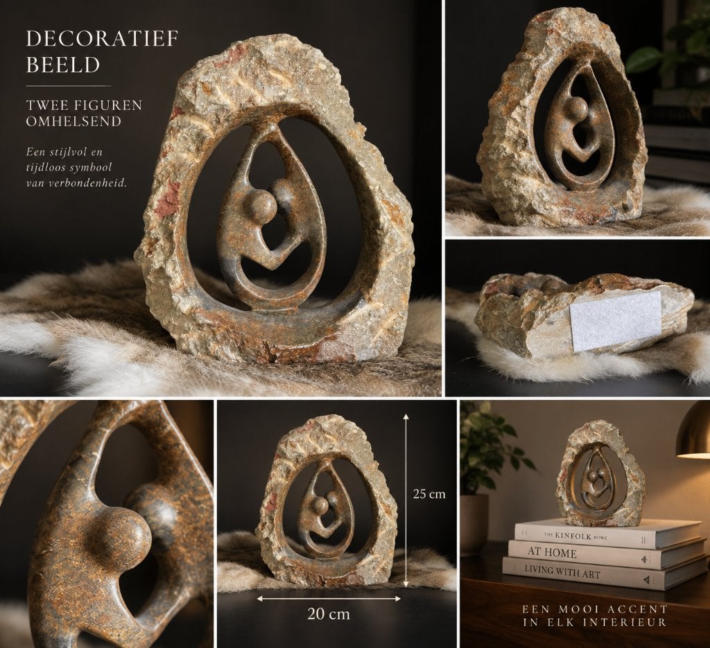Decoratief beeld – twee omhelzende figuren – 25 cm, Antiquités & Art, Pierre/céramique, Sculpture, Enlèvement ou Envoi, Fait main