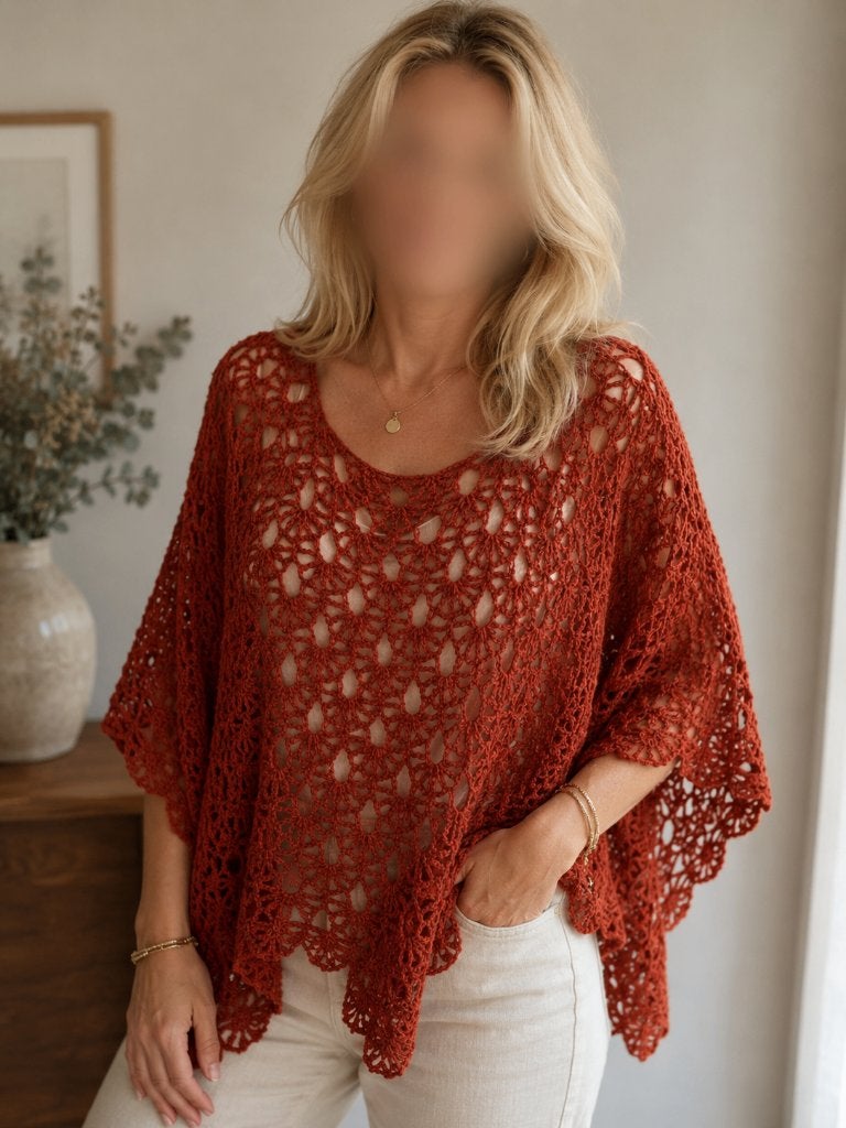 poncho terracota, Kleding | Dames, Blouses en Tunieken, Verzenden, Maat 42/44 (L), Nieuw, Oranje
