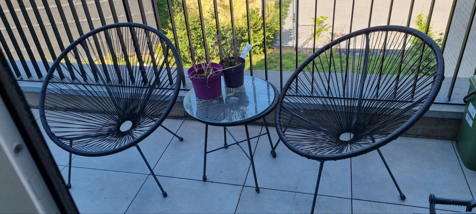 2 chaises de jardin + table en verre – Bon état – Ensemble e, Enlèvement, Utilisé