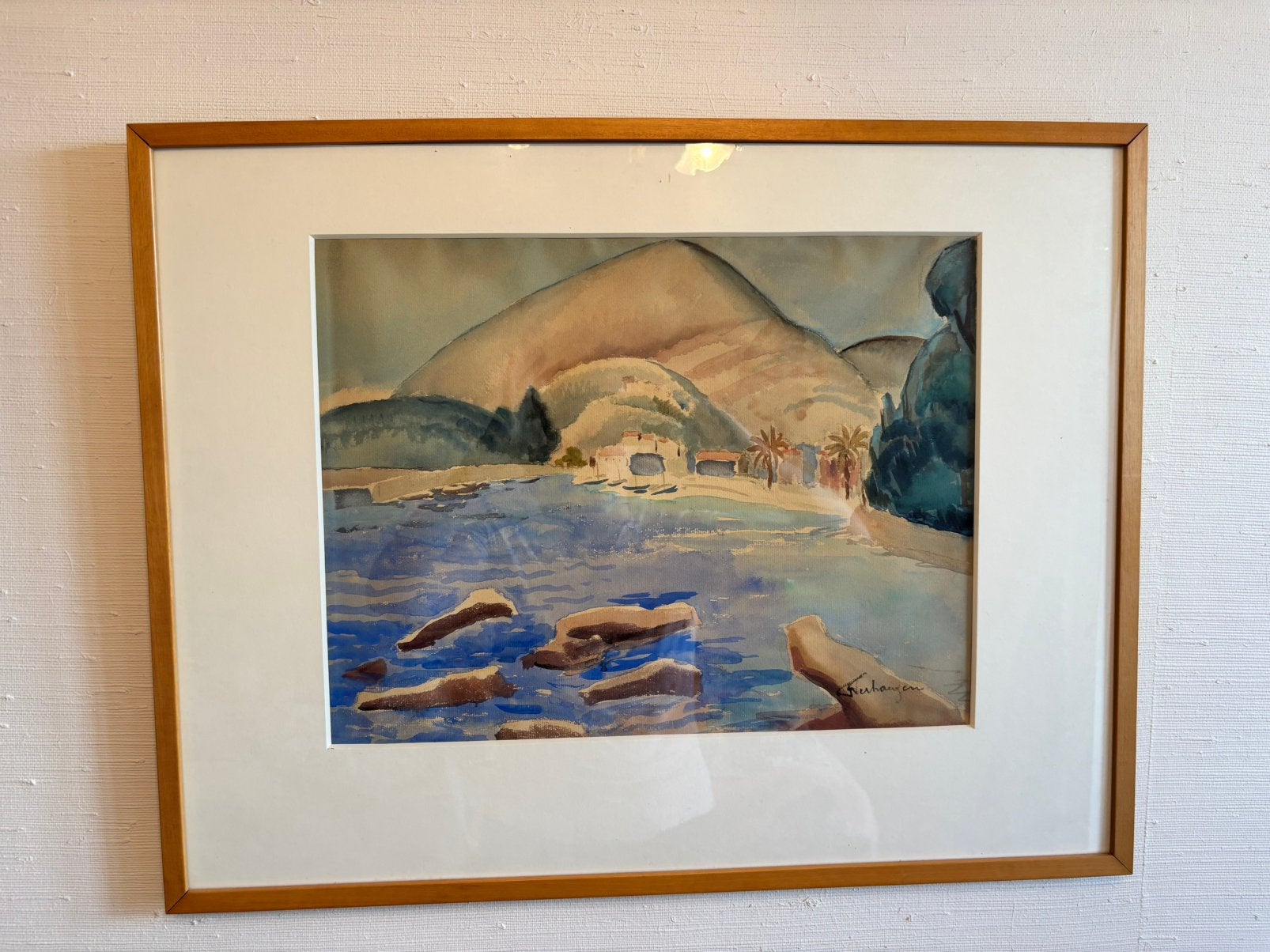 Aquarel, gesigneerd Fernand Verhaegen, Antiquités & Art, Enlèvement, Sous verre, Aquarelle