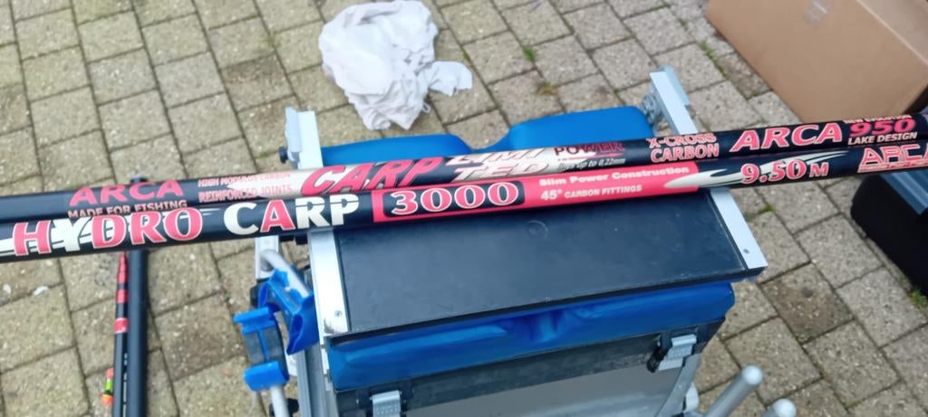2 hengels arca 9.5m, Ophalen, Gebruikt, Vaste hengel