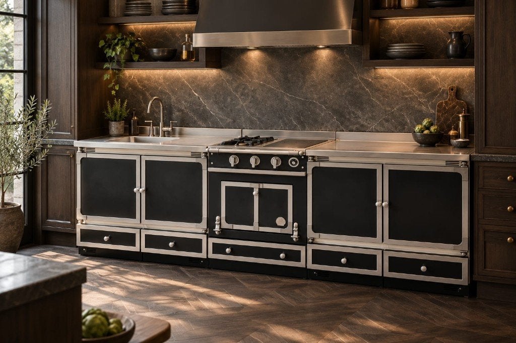 🔥Luxe 3 delige La Cornue Chateau Fornuis 70 / 270 cm Zwart, Elektronische apparatuur, Ophalen, 60 cm of meer, 4 kookzones, Zo goed als nieuw