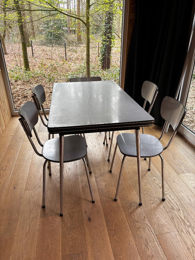 Vintage tafel met 5 stoelen - formica, Huis en Inrichting, Tafels | Eettafels, Ophalen, Gebruikt