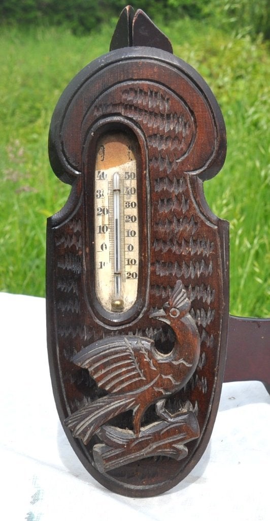 thermomètre ancien en bois decor oiseau, Enlèvement ou Envoi