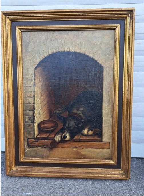 huile sur toile chien signe, Ophalen of Verzenden, Doek