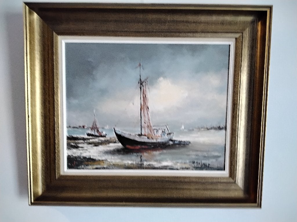 Schilderij "zeilboot" op doek van R. De Smet (izgst), Enlèvement, Peint à la main, Toile