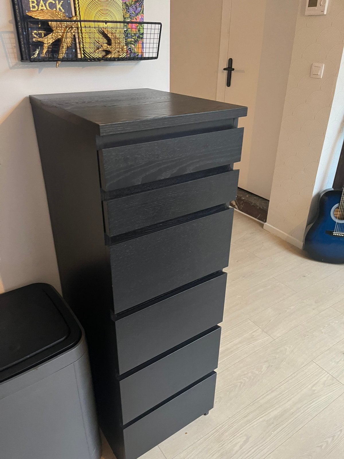 IKEA MALM ladekast zwartbruin | 6 lades + ingebouwde spiegel, Enlèvement, Utilisé