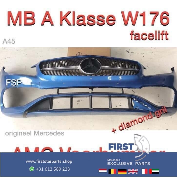 W176 Facelift AMG Voorbumper + MB Diamant Gril Mercedes 2018, Gebruikt, -, Voor, Ophalen of Verzenden