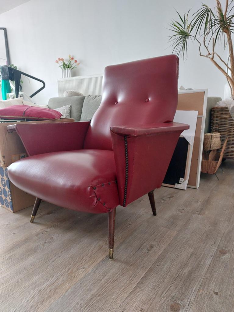 Supercomfortabele fauteuil/stoel/zetel skai leder vintage, Huis en Inrichting, Ophalen, 75 tot 100 cm, Leer, 75 tot 100 cm