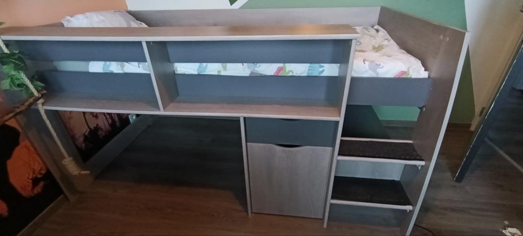 Lit mezzanine avec placard et tiroir + bureau mobile (Weba), Maison & Meubles, 100 cm, 210 cm, Une personne, Enlèvement