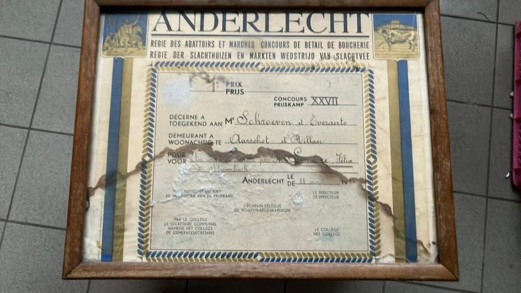 diploma / certificaat – deco beenhouwerij Anderlecht 1954, Ophalen of Verzenden