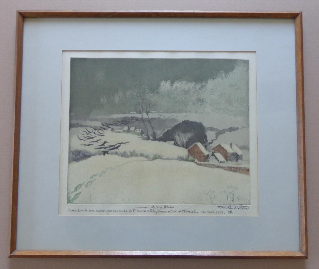 HENRI QUITTELIER / LE DUR HIVER / KLEURETS / 47x55cm KADER, Antiquités & Art, Enlèvement ou Envoi