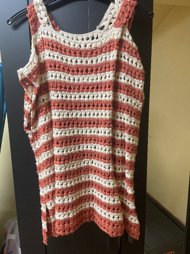 Débardeur en deux couleurs brun  blanc avec manche tombante, Enlèvement ou Envoi, Sans marque, Brun, Taille 42/44 (L)
