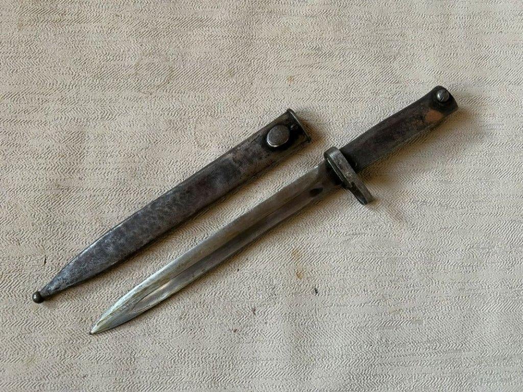 wo1 - Duitse Ersatz bajonet, ijzeren handvat met schede, Verzamelen, Ophalen of Verzenden, Landmacht, Mes of Dolk