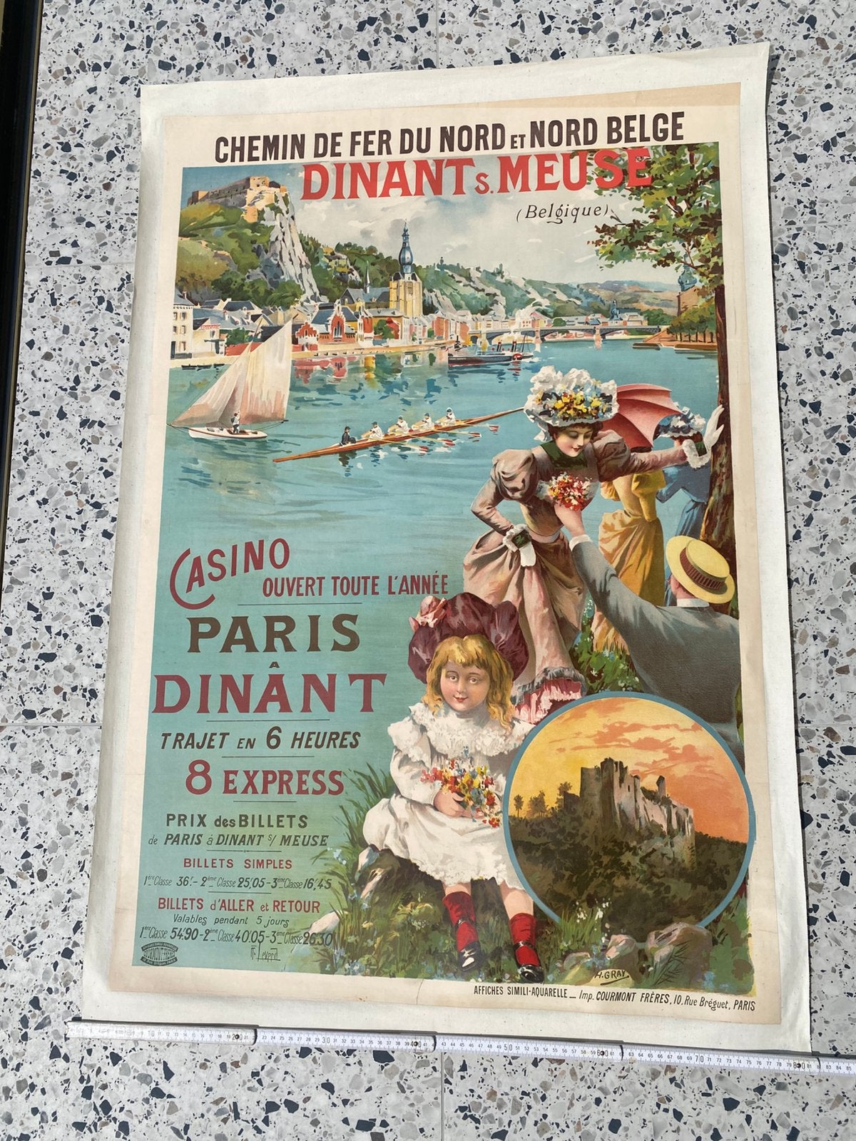 Affiche originale Dinant sur Meuse 1890 H. Gray, Enlèvement ou Envoi, Utilisé, Publicité