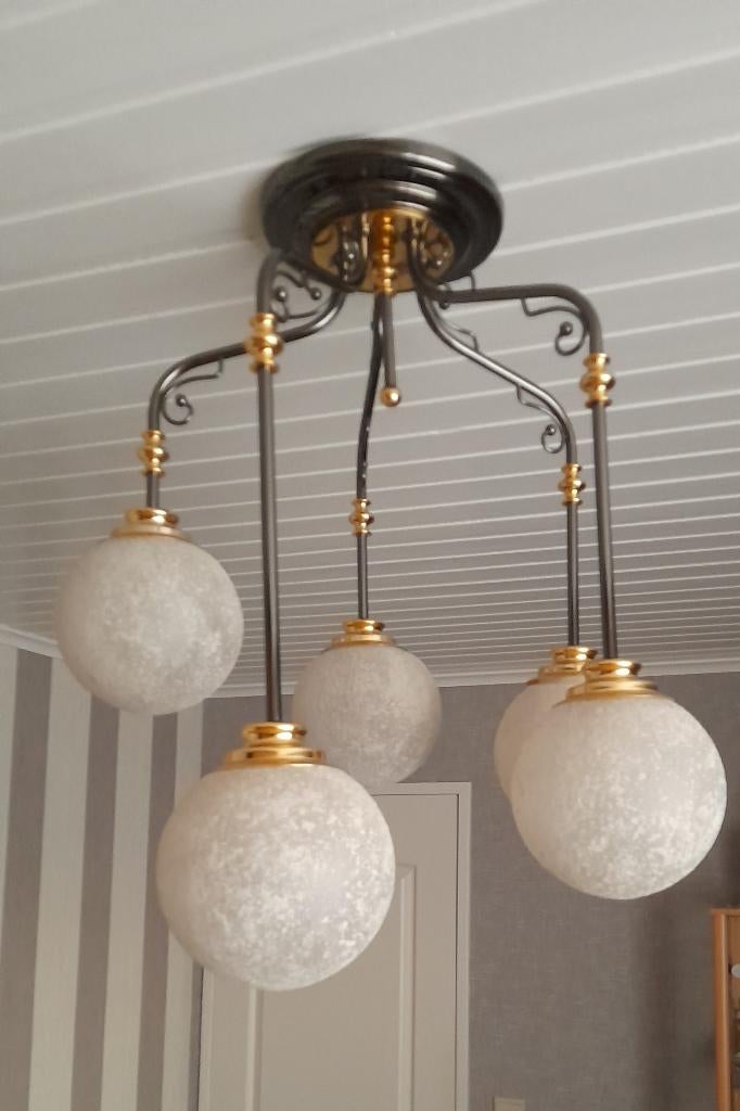 Luster met 5 bollen, Ophalen, Rustiek, E27 (groot), Zo goed als nieuw