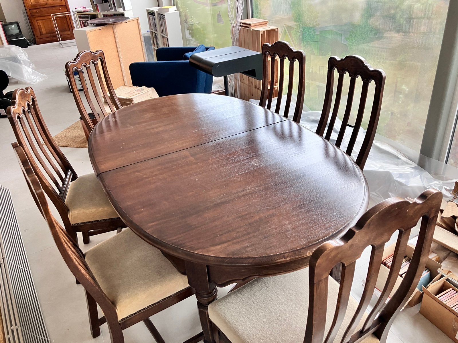 Table en chêne ovale à rallonges intégrées et 6 chaises, Ophalen, Gebruikt, Eikenhout, 50 tot 100 cm