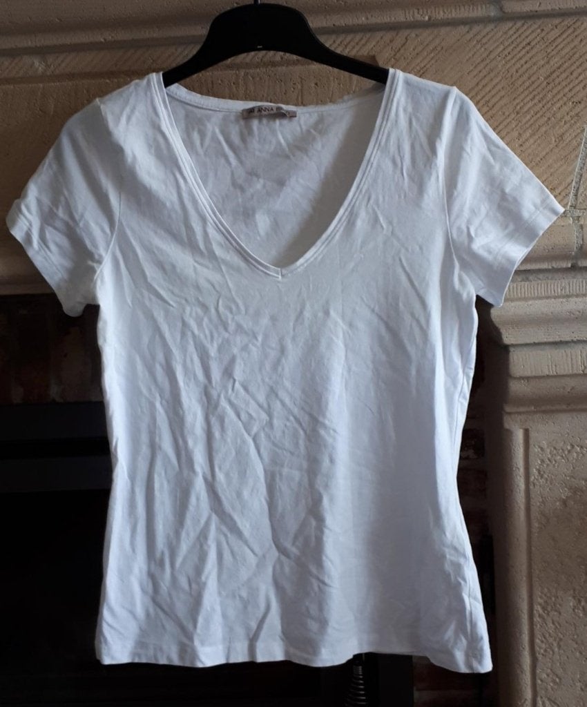 Anna Field - t-shirt à col V KM - blanc - taille L - NOUVEAU, Manches courtes, Anna Field, Blanc, Envoi