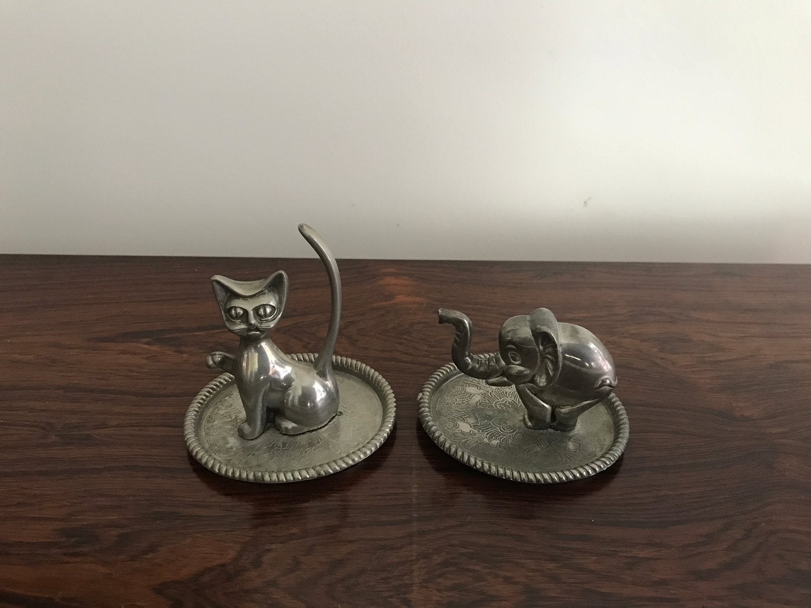Olifant kat / poes verzilverde ringen juwelen houder, Ophalen of Verzenden
