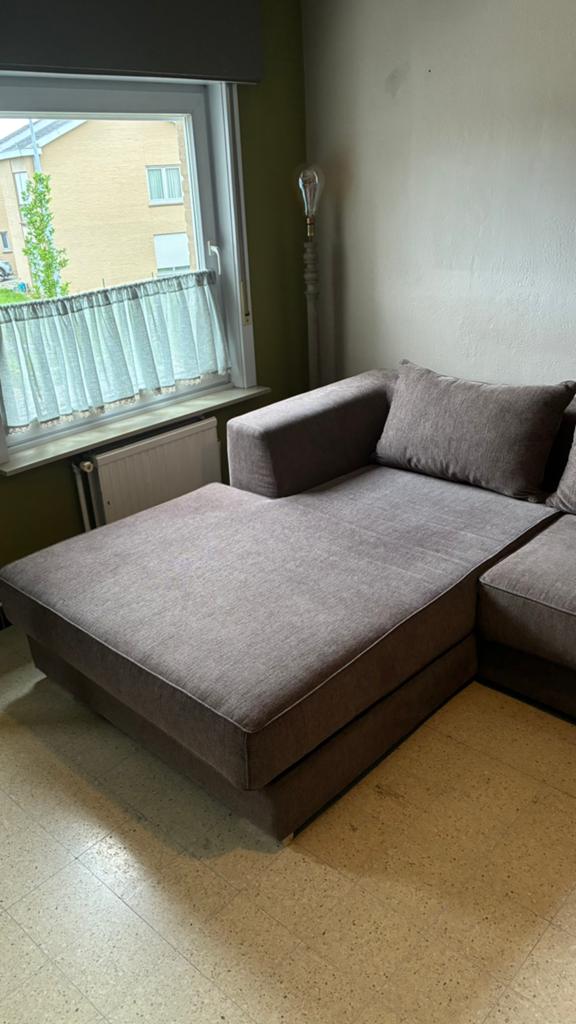Stoffen hoeksalon kleur:bruin/grijs.Voor info 0474760069, Huis en Inrichting, Ophalen, Zo goed als nieuw, Stof, Hedendaagse stijl.