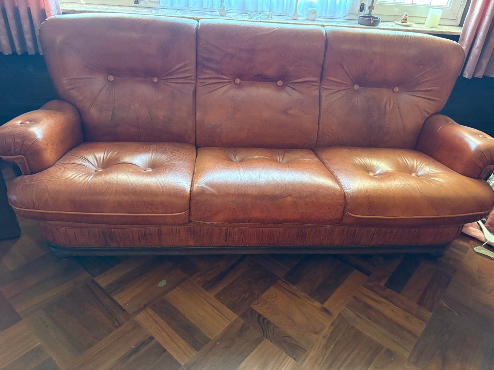 Lederen sofa 3 en 1 en 1, Huis en Inrichting, Zetels | Zetels, Ophalen, Zo goed als nieuw