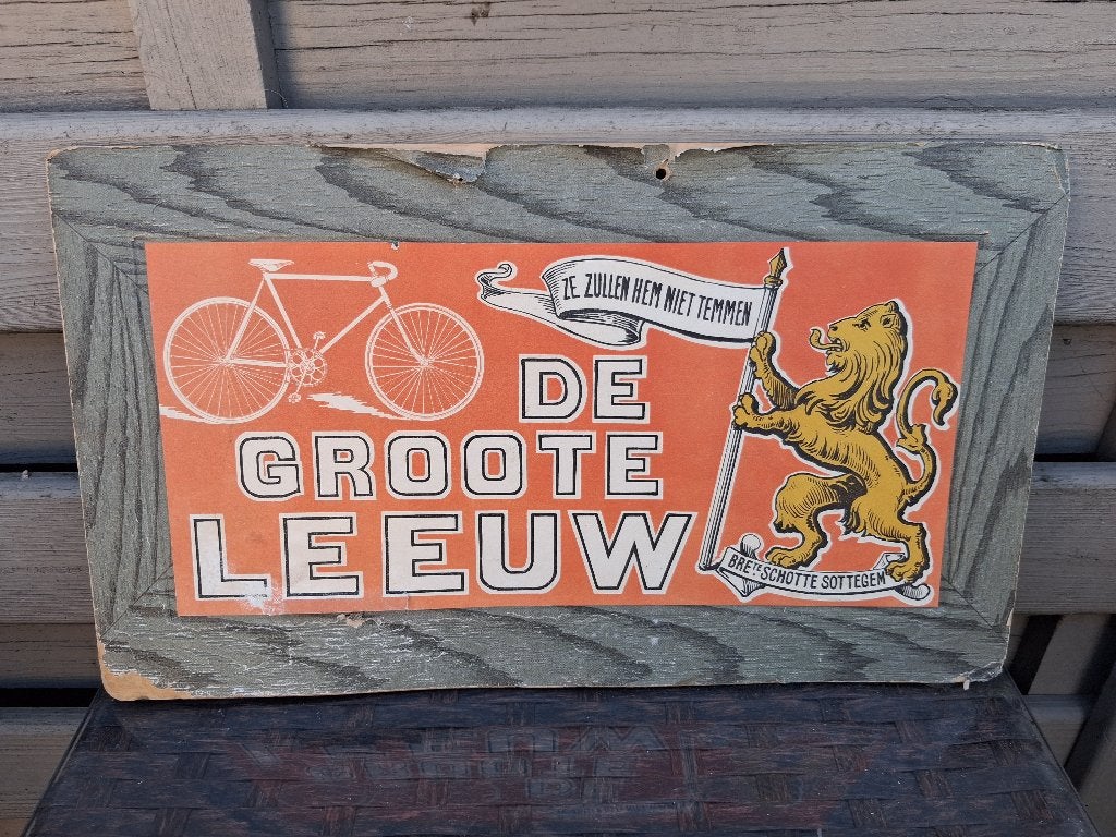 fietsen  DE GROOTE LEEUW  SOTTEGEM, Verzamelen, Ophalen of Verzenden, Gebruikt, Reclamebord
