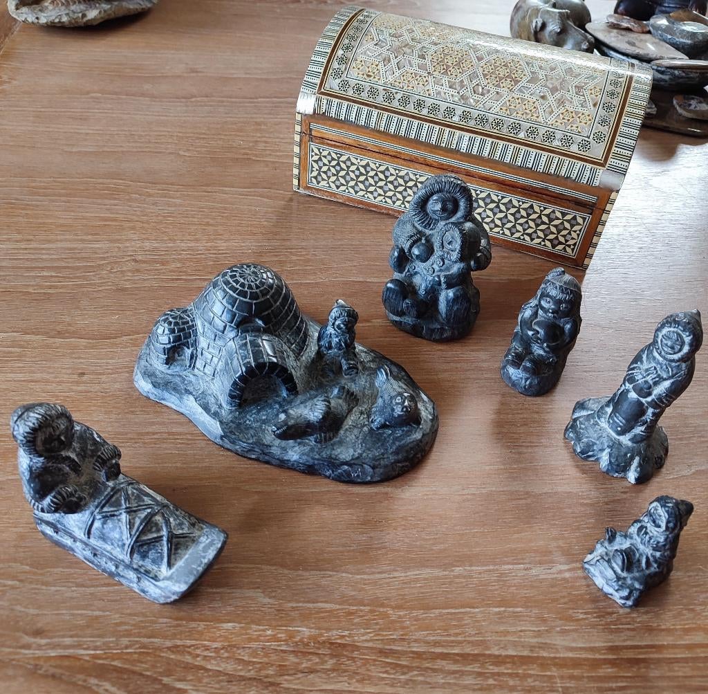 Inuit handcarved Inuit beelden kunstenaar Al Wolf. Setprijs!, Ophalen of Verzenden, Zo goed als nieuw, Mens