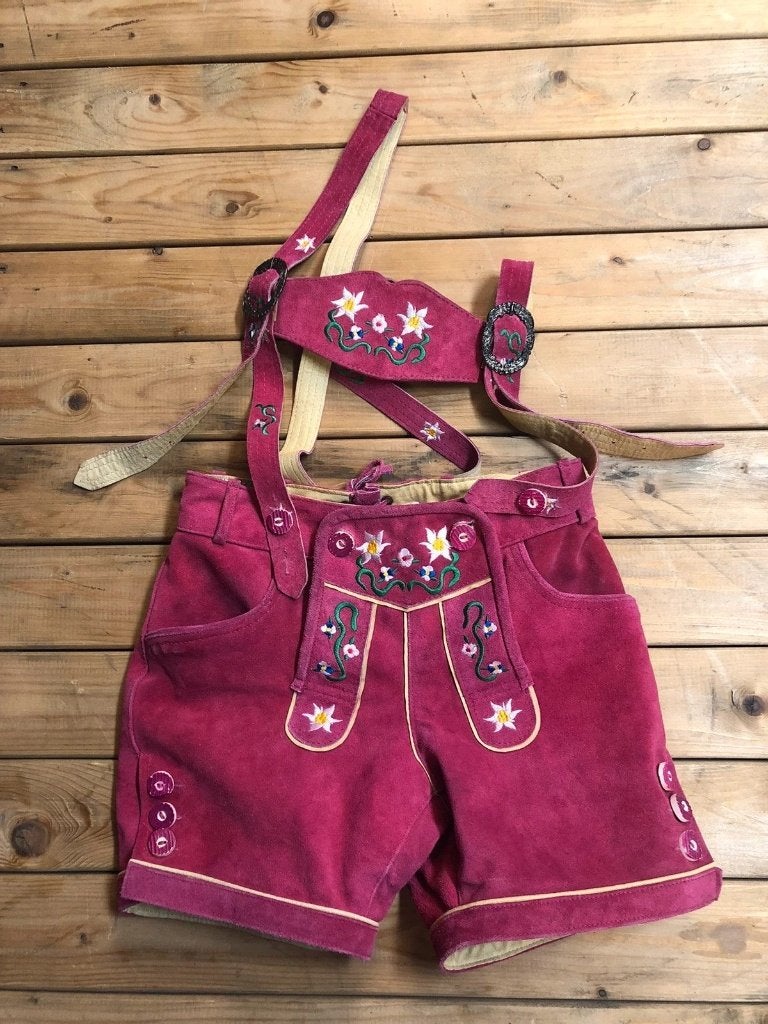 Roze lederen lederhose voor dames maat 36, Enlèvement ou Envoi, Rose, Taille 36 (S), Trachtenkini