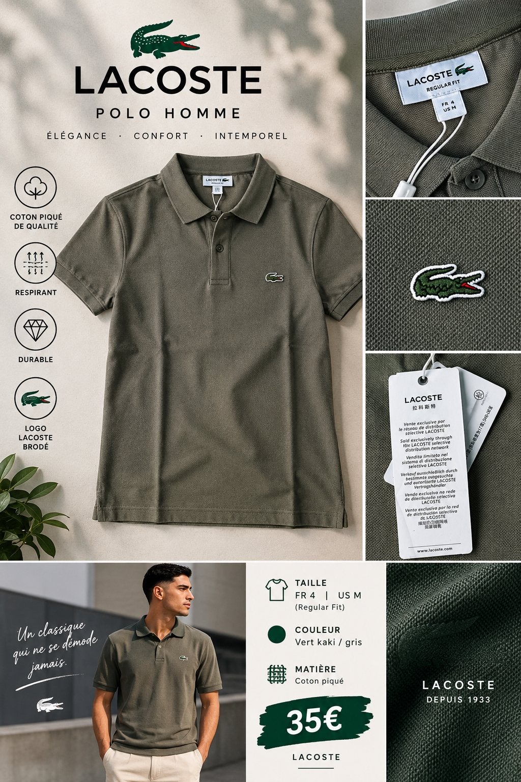 Polo Lacoste,, Ophalen of Verzenden, Nieuw, Maat 48/50 (M), Grijs