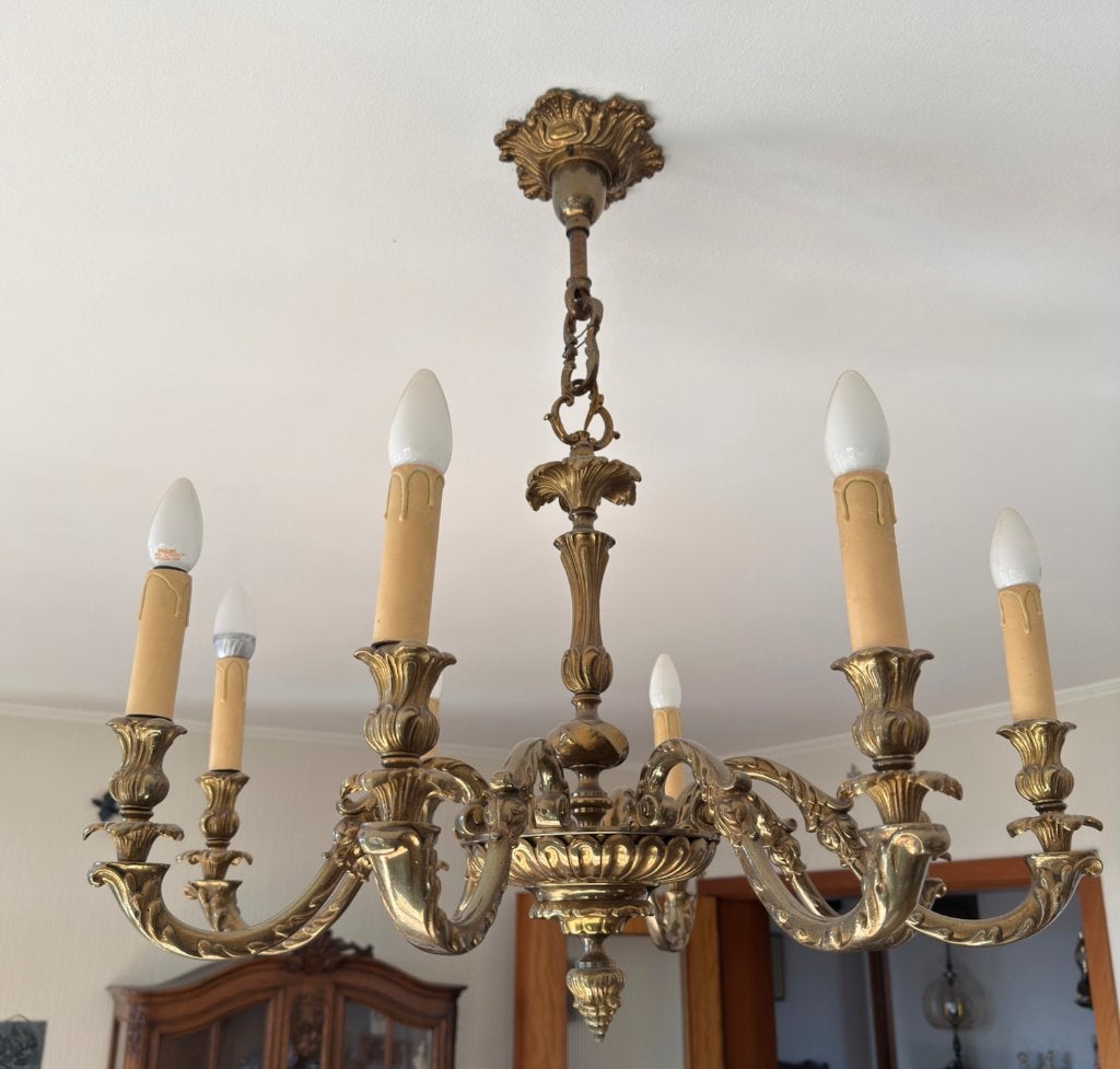 Lustre en cuivre lourd (8 bras), 75 cm ou plus, Zware koperen luster (lamp), Enlèvement, Utilisé