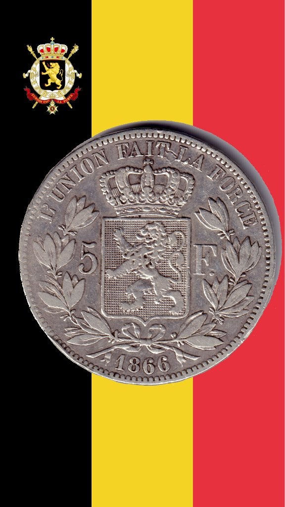 VARIANT: 5 frank 1866 FR (2x 2de 6 west) - Leopold II, Verzenden, Zilver, Losse munt, Zilver