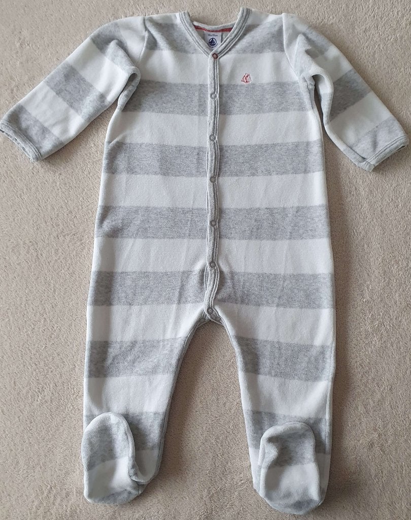 Pyjama grenouillère velours blanc/gris -T 18m - Petit bateau, Garçon ou Fille, Comme neuf, Petit bateau, Enlèvement
