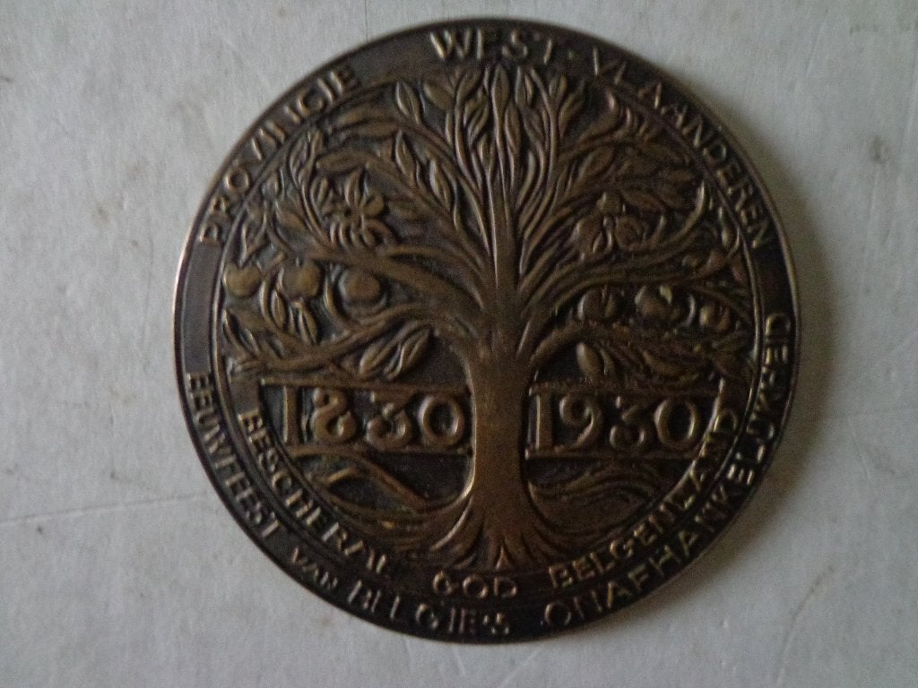 bronzen medaille Provincie West-Vlaanderen 1830-1930, Ophalen of Verzenden, Brons