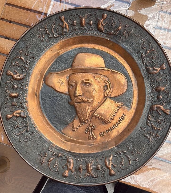 Vintage koperen bord "Rembrandt" Zelf-Portret, Antiek en Kunst, Ophalen of Verzenden