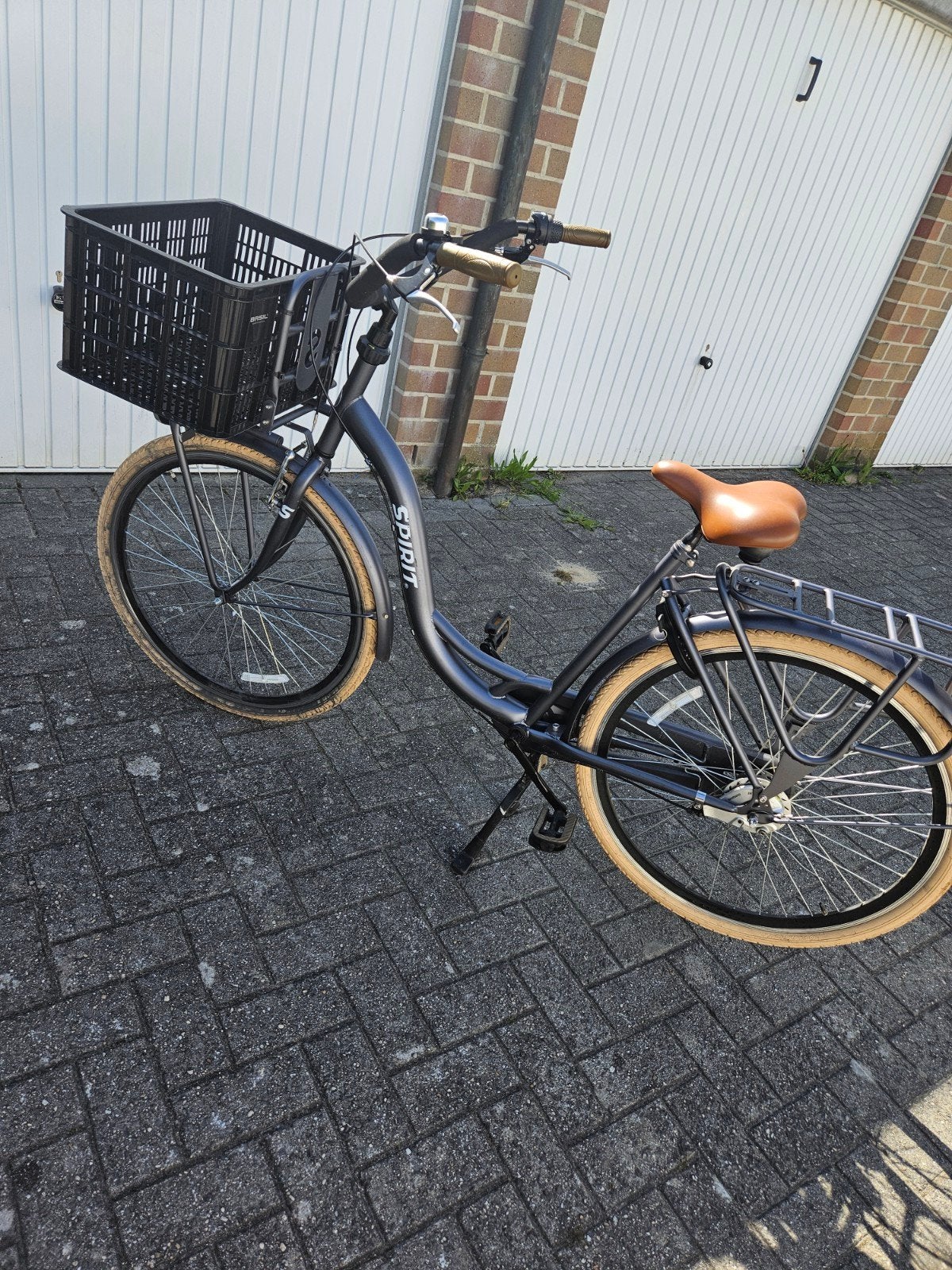 Spirit Damesfiets Lage Instap Zwart met Mand, Fietsen en Brommers, Mandje, Velgrem, Zo goed als nieuw, 50 tot 53 cm