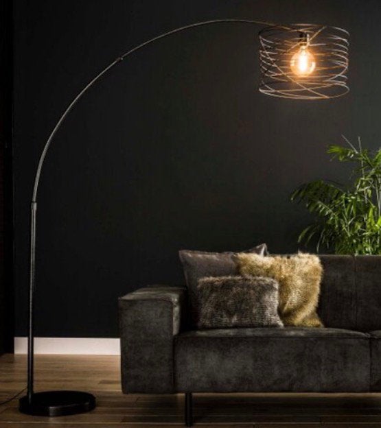Staande lamp Hoyz - Booglamp Industrieel - Ø45 - Spiraal, Ophalen, Zo goed als nieuw, Metaal